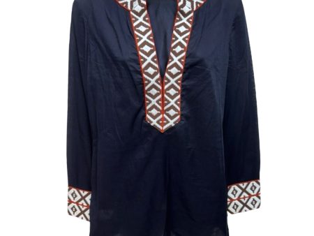 Ariana Embroidered Tunic Designer By Tory Burch In Navy, Size: 6 Sale